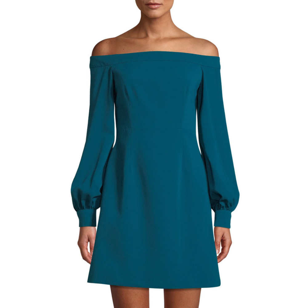 Crepe Off-the-Shoulder Long-Sleeve Dress